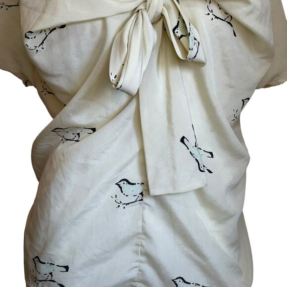 Anthropologie Girls from Savoy Novelty Bird Blouse Raw Trim Edges Cream sz 2 - Picture 6 of 10